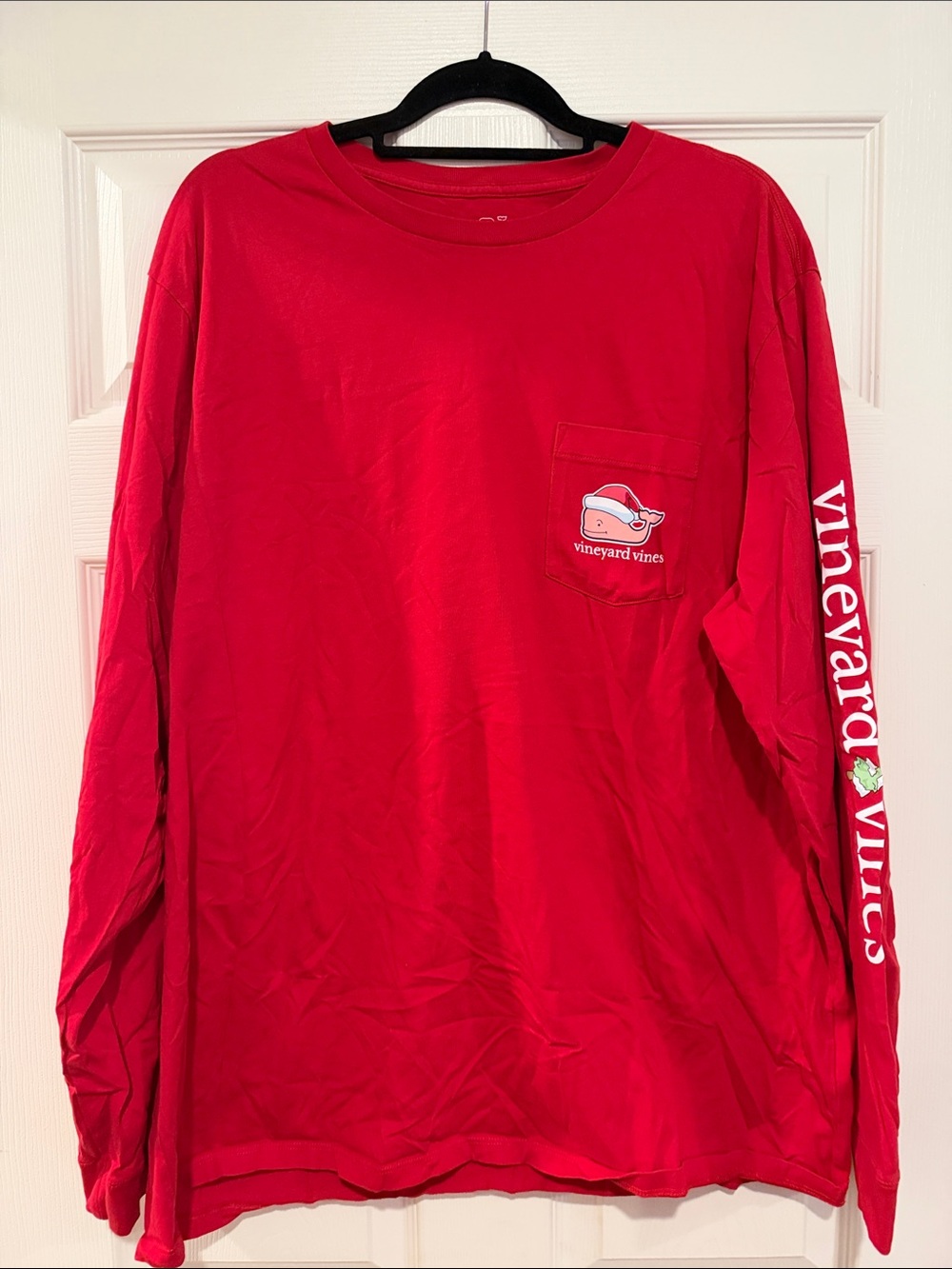 Vineyard Vines Men’s Long-Sleeve Pocket Tee - Red with White Sleeve Logo